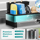 Axyaa Stainless Steel Sink Caddy & Sponge Holder with Brush Holder and Soap Dispenser