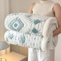 Axyaa Double Layer Geometric Jacquard Fleece Blanket: Thick & Warm Sofa Throw for Autumn/Winter