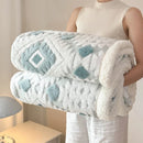 Axyaa Double Layer Geometric Jacquard Fleece Blanket: Thick & Warm Sofa Throw for Autumn/Winter