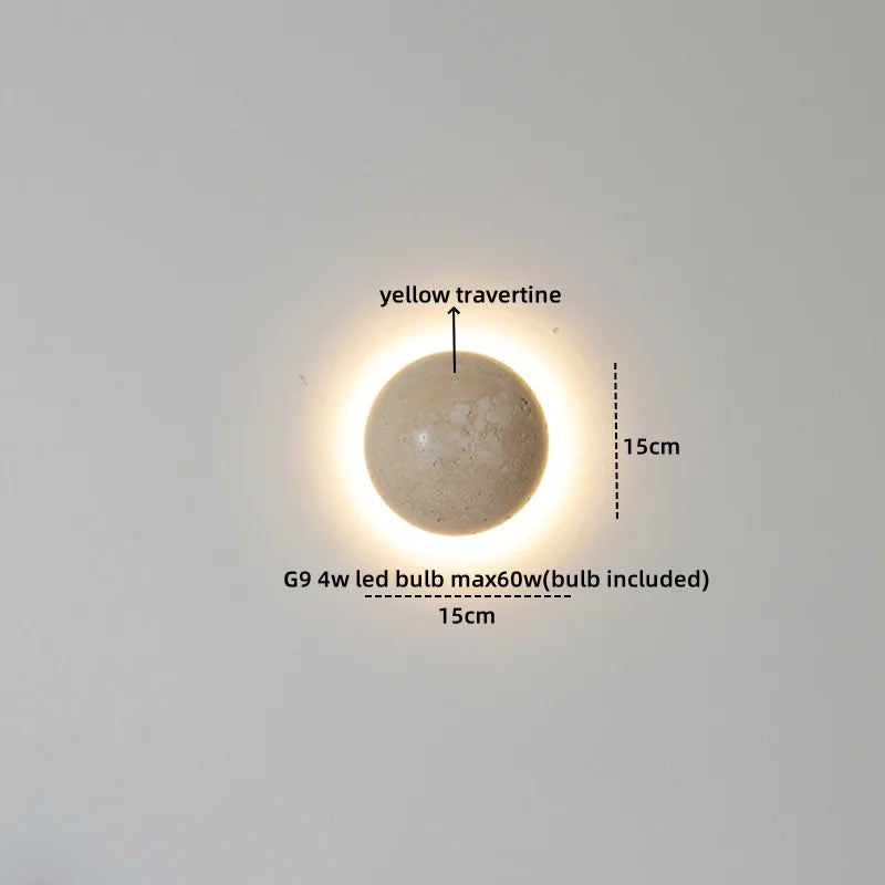 Axyaa Round Yellow Travertine LED Wall Light for Creative Room Decor