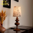 Axyaa French Vintage Fabric Art Table Lamp - LED Solid Wood Desk Light