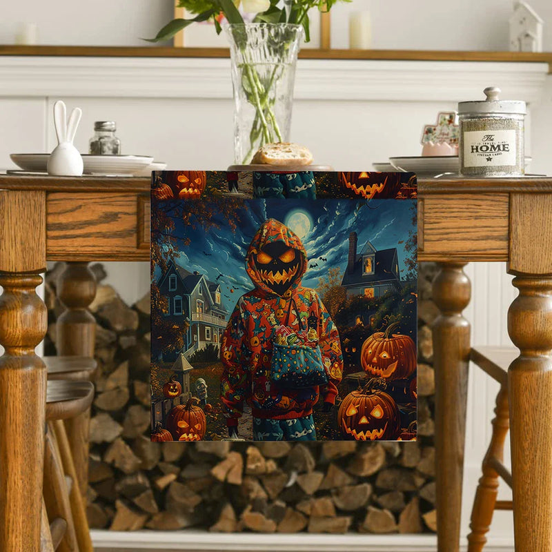 Axyaa Pumpkin Head Candy Figure Table Runner for Farmhouse Decor