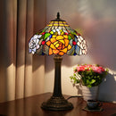 Axyaa Stained Glass Rose Table Lamp Vintage Desk Light Mediterranean Style