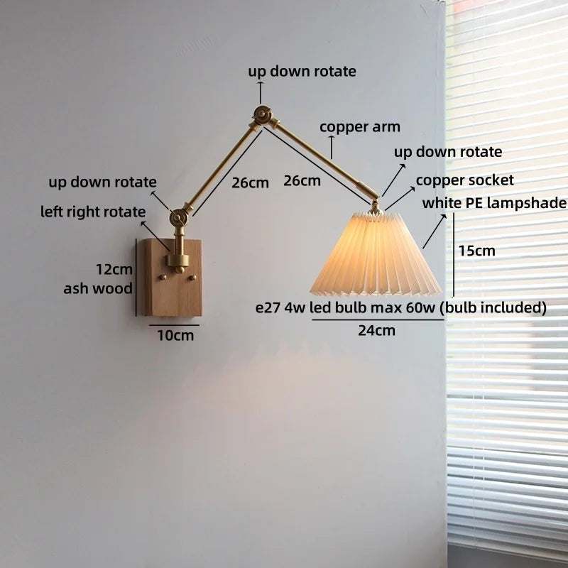 Axyaa Nordic LED Wall Light White Umbrella Style Swing Arm Modern Bedside Lamp