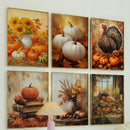 Axyaa Autumn Country Wall Art: Retro Pumpkin & Rooster Canvas Prints for Modern Living Room