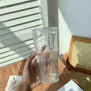 Axyaa Ins Stripe Glass Cup With Lid and Straw 600ml Drinkware - Transparent Glass