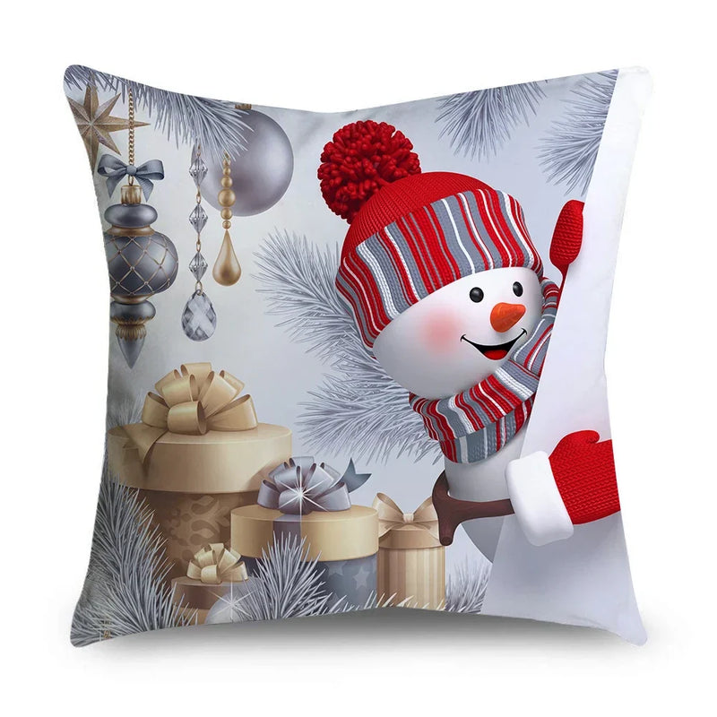Axyaa Christmas Snowman Print Cushion Cover - 45X45CM