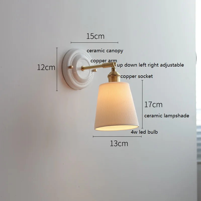 Axyaa Ceramic LED Wall Sconce with Adjustable Copper Arm - Pull Chain Switch