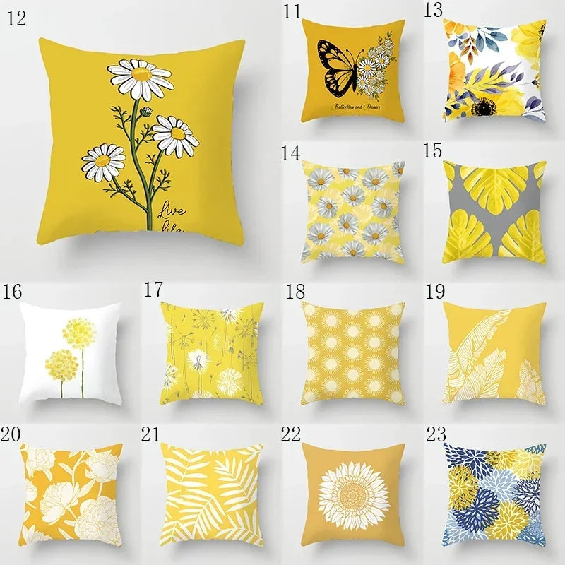 Axyaa Yellow Flower Pillowcase for Home Sofa Lumbar Cushion