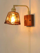 Axyaa Wooden Wall Sconce LED Bedside Lamp Glass Wall Lights Switch