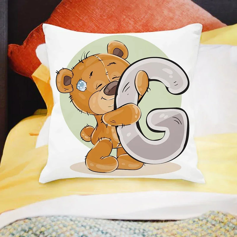 Axyaa Cartoon Bear Alphabet Print Cushion Cover - Children's Room Decor