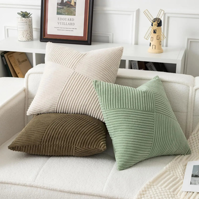 Axyaa Boho Windmill Pattern Corduroy Throw Pillow Covers 18x18 Inch