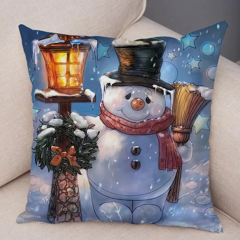 Axyaa Winter Snowman Print Pillowcase Set for Christmas Day Party Décor & Home Gift