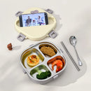 Axyaa Stainless Steel Square Lunch Box with Compartments and Cutlery