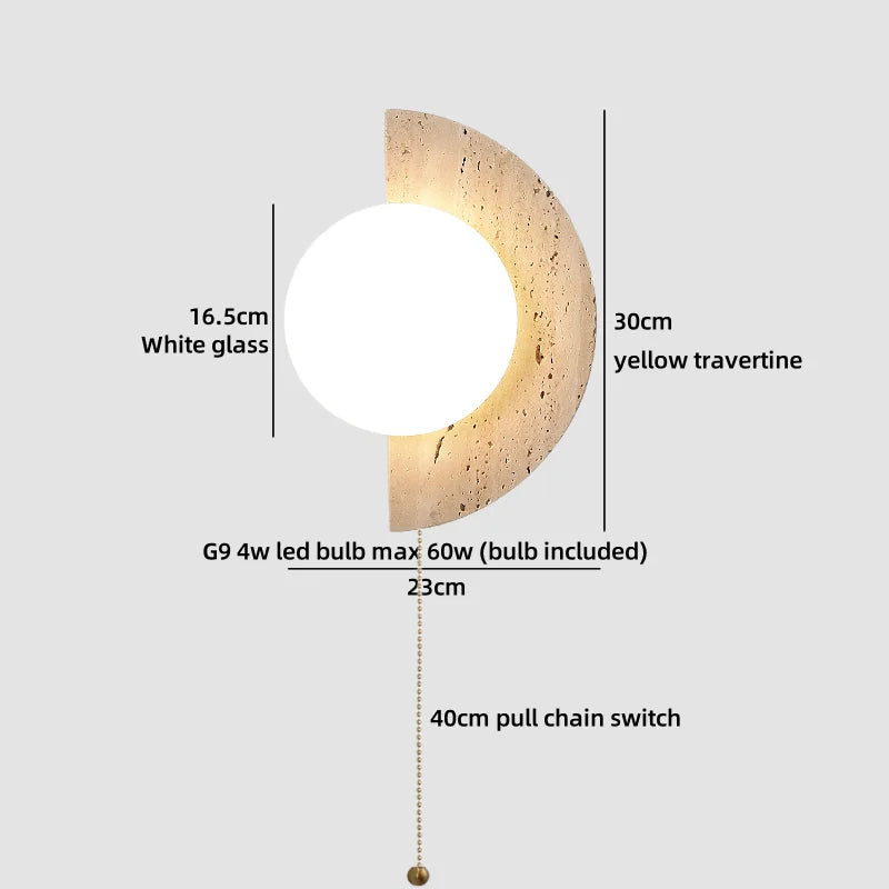 Axyaa White Glass Ball LED Wall Sconce Yellow Travertine Nordic Modern Stair Light