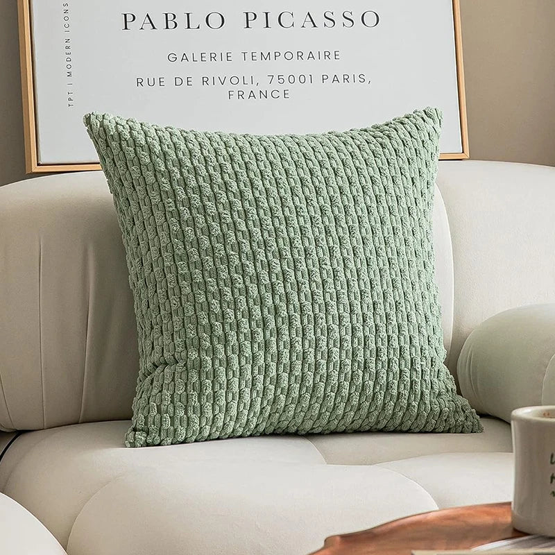 Axyaa Sage Green Corduroy Striped Throw Pillow Covers for Living Room