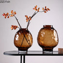 Axyaa Big Belly Relief Glass Vase for Stylish Hydroponics Plant Display