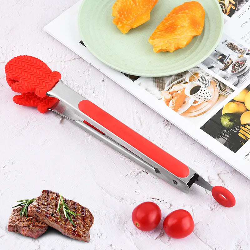 Axyaa Christmas Style Silicone BBQ Tongs - Kitchen Cooking Essential