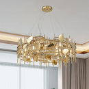 Modern Gold Chandelier Luxury Round Dining Room Lighting Fixture Golden Large Kitchen Island Home Decor Light Axyaa