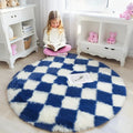 Axyaa Checkerboard Round Rug: Soft Plush Circular Carpet for Home Decor and Nursery
