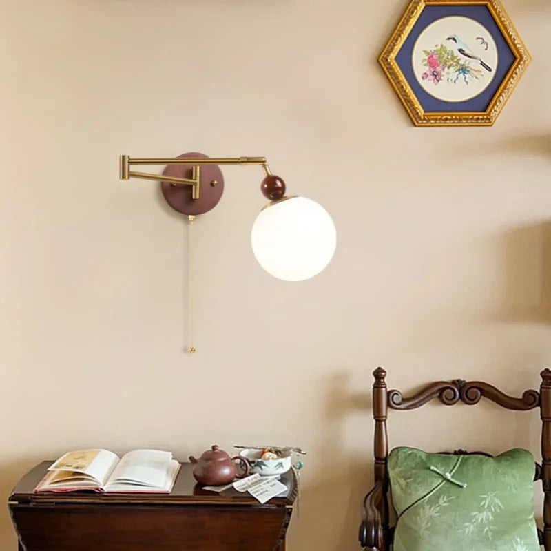 Axyaa White Pumpkin LED Wall Light - Swing Arm Nordic Modern Wandlamp