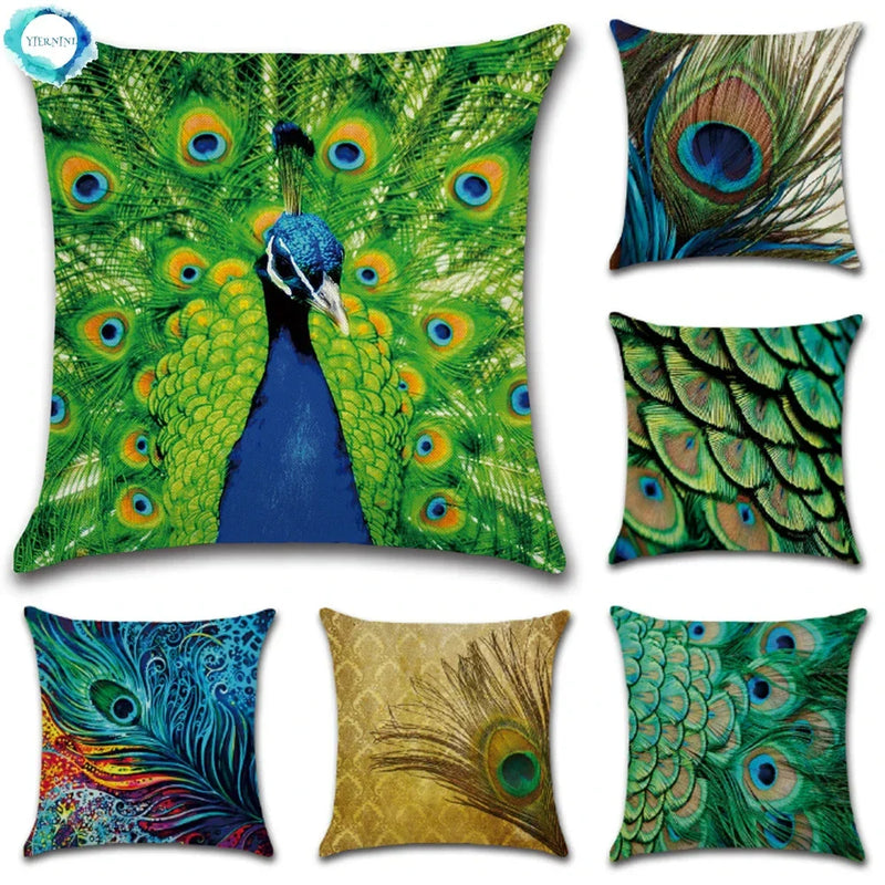 Peacock Feather Printed Pillow Case 45x45cm - Axyaa Brand