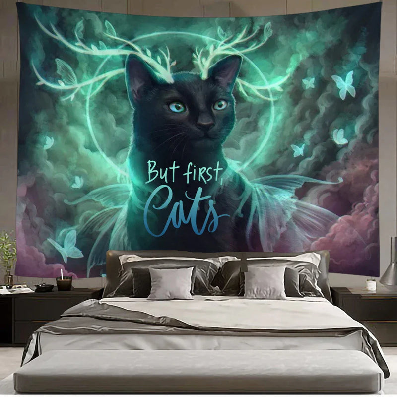 Axyaa Smart Cat Mandala Macrame Tapestry - Bohemian House Decor