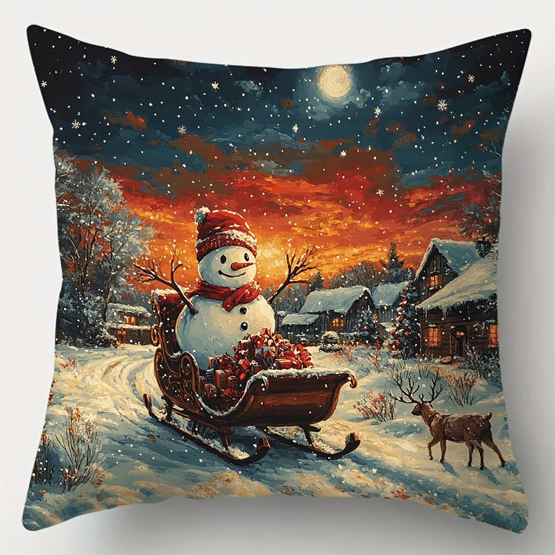 Snowy Santa Snowman Pillowcase for Festive Home Decor by Axyaa