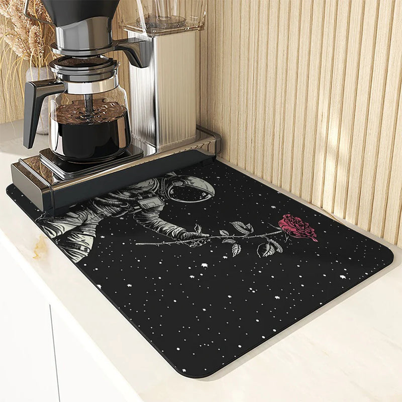 SpaceRose Absorbent Mat: Axyaa Astronaut Kitchen Drying Mat & Bathroom Drain Pad