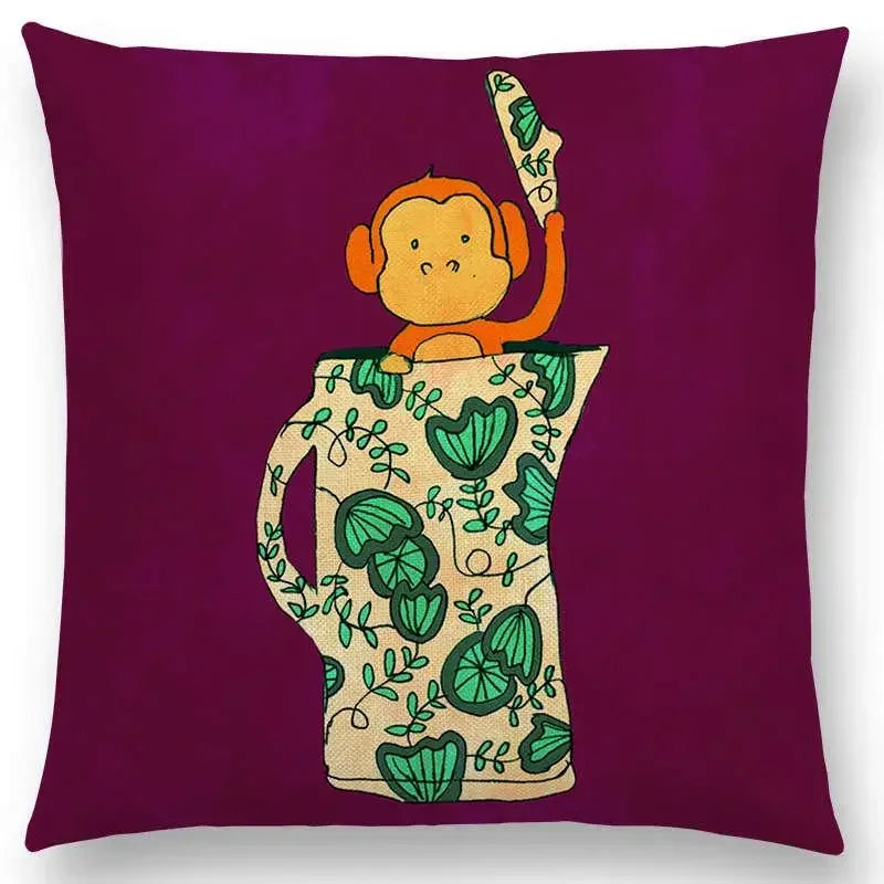 Axyaa Cartoon Animals Cushion Cover - Cat Flamingo Penguin Rabbit Pillow Case
