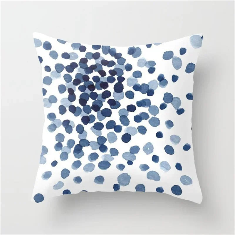 Geometric Blue Ink Flower Pillowcase for Stylish Home Decor by Axyaa