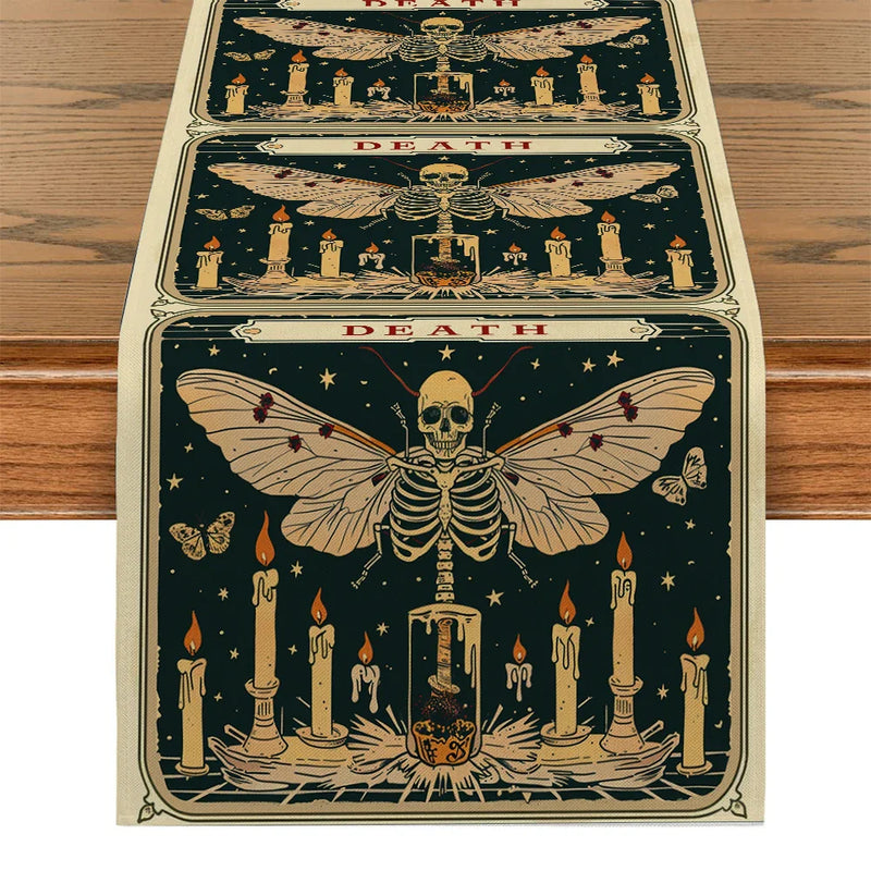 Axyaa Moth Skull Table Runner: Stylish Home Dining Decor & Party Essential