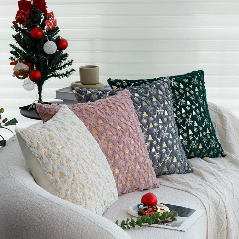 Axyaa Christmas Hot Stamping Cushion Cover 45x45cm Snowflake Deer Tree Pillowcase