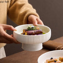 Axyaa White Striped Ceramic Dessert Sushi Plate Set of 4