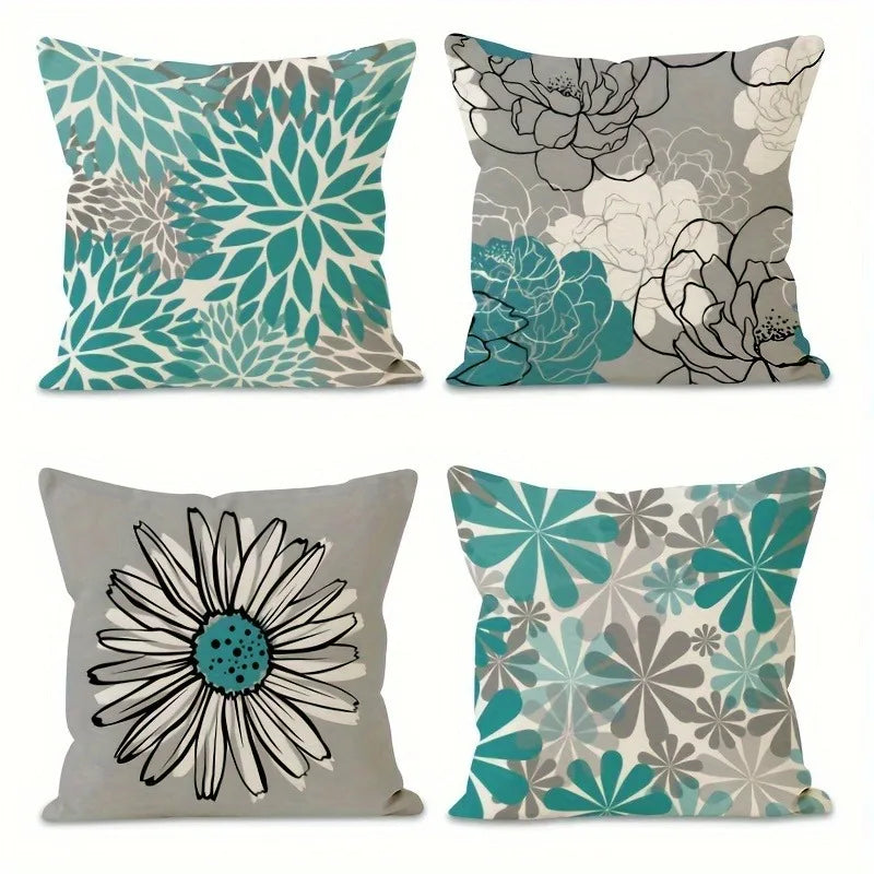 Axyaa Blue Gray Floral Pattern Printing Pillowcase - Fashionable Home Furnishing