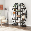 Axyaa 5 Tier Oval Bookshelf, Industrial Triple Wide Etagere for Living Room