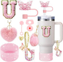 Axyaa 9-Piece Cup Accessory Set: Butterfly Straw, Cover, Cap, Boot, Charm, Initials Sticker, Stopper