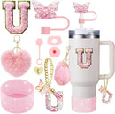 Axyaa 9-Piece Accessory Set for Stanley Cup: Butterfly Straw, Cover, Cap, Boot, Charm, Initials