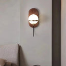 Axyaa Walnut Wood Sphere Wall Sconce Light, Modern Minimalist Style for Bedroom, Living Room