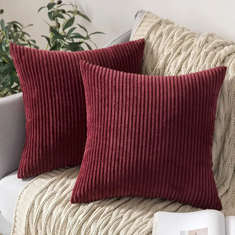 Soft Corduroy Striped 18x18 Inch Throw Pillow Covers for Winter Home Decor - Axyaa