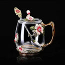 Enamel Glass Mug Set with Lid & Spoon by Axyaa: High-Temperature-Resistant Teaware