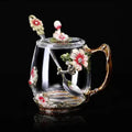 Enamel Flower Tea Glass Mug with Lid & Spoon by Axyaa