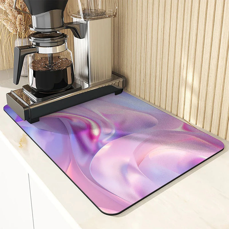 Axyaa Abstract Kitchen Drying Mat Set - Heat Resistant Non-slip Drain Pad for Counters