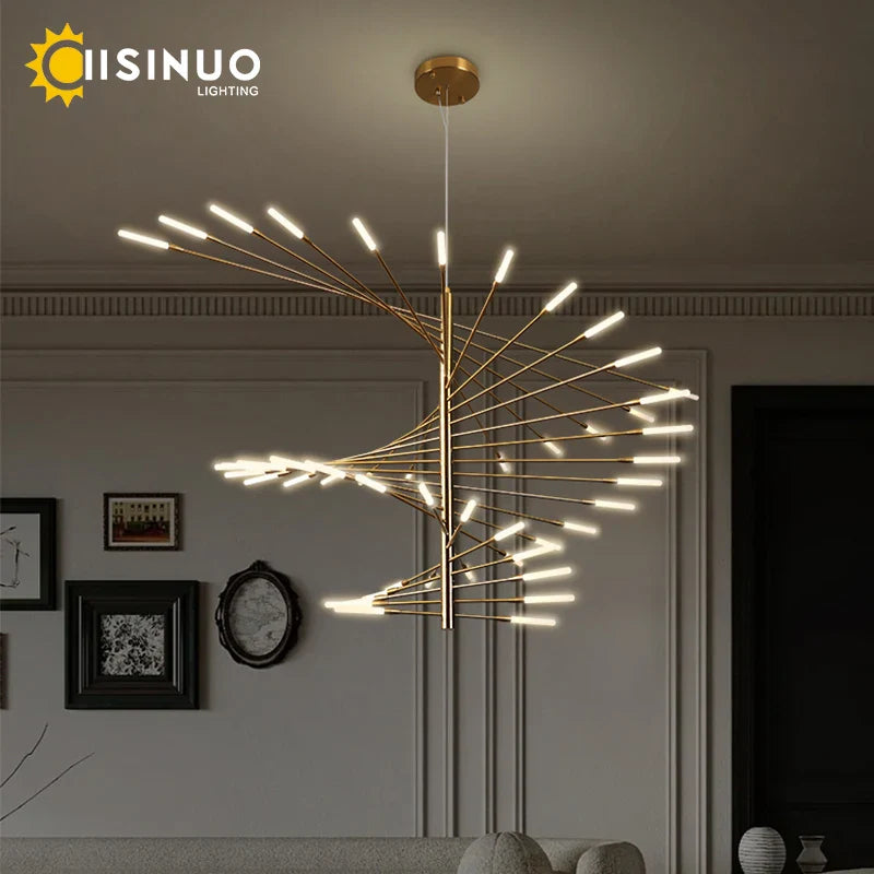 Axyaa Firework Shape LED Chandelier in Gold Black for Home Living Room Kitchen