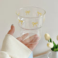 Axyaa Bowknot Glass Cup Set: Kawaii Korean Coffee & Juice Drinking Glasses