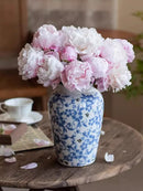Axyaa Blue and White Peony Ceramic Vase for Living Room Decoration