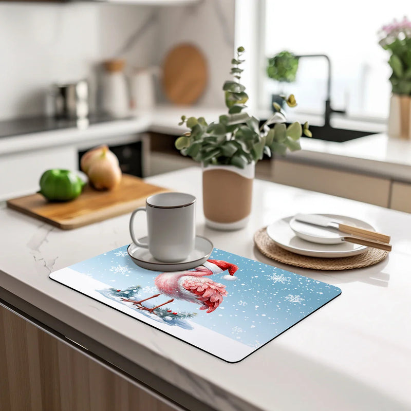 Axyaa Diatom Mud Kitchen Drain Pads - Christmas Tableware Draining Mat Placemats