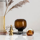 Axyaa Amber Glass Vase: Modern Home Decor Flower Arrangement Desk Decoration