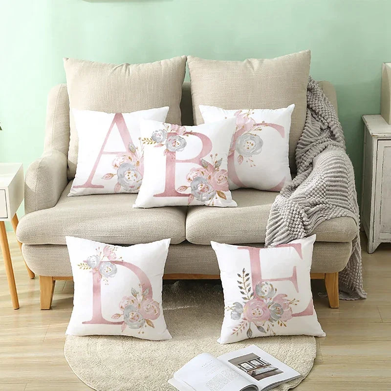 Axyaa Pink Letterwork Cushion Cover 45*45cm, Wedding Party Decor, Elegant Wedding Pillow