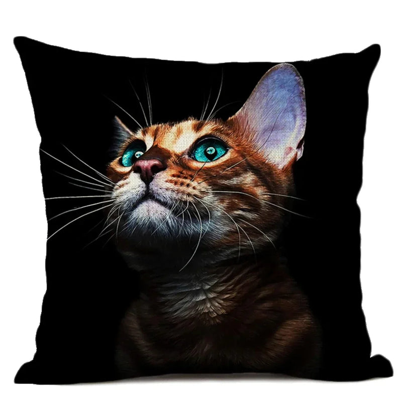 Axyaa Cat Pattern Cushion Cover 45x45cm Linen Pillowcase for Home Sofa Art Decor